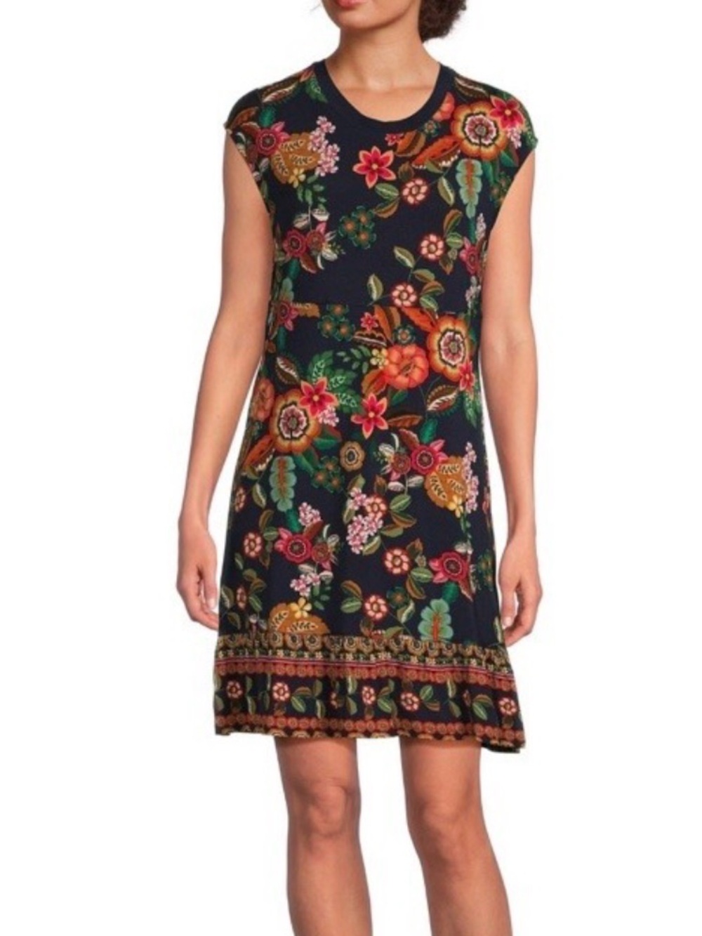 Johnny Was Navy Mini Dress with Multicolor Floral Print